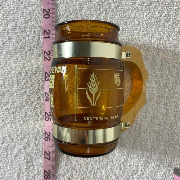 Vintage Siesta Ware Western Brown Glass Mug  With Wooden Handle Saskatchewan - Picture 8 of 8